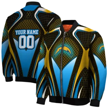 customized los angeles chargers mesh chest gold crocs black bomber jacket fashion forward