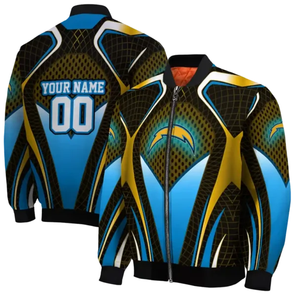 customized los angeles chargers mesh chest gold crocs black bomber jacket fashion forward