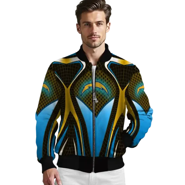 customized los angeles chargers mesh chest gold crocs black bomber jacket high quality