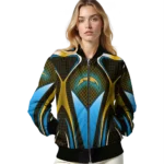 customized los angeles chargers mesh chest gold crocs black bomber jacket best selling