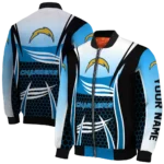 customized los angeles chargers mesh effect blue black bomber jacket best selling