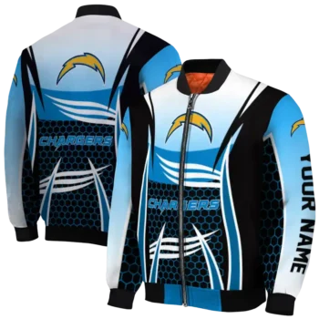 customized los angeles chargers mesh effect blue black bomber jacket fashion forward