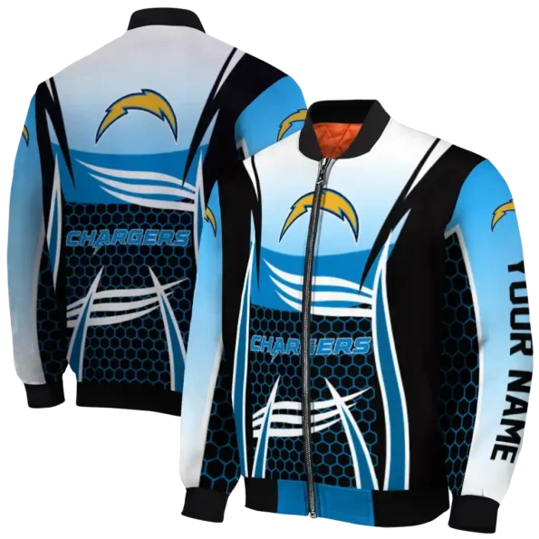 customized los angeles chargers mesh effect blue black bomber jacket fashion forward
