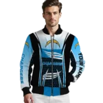 customized los angeles chargers mesh effect blue black bomber jacket best selling
