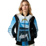 customized los angeles chargers mesh effect blue black bomber jacket best selling