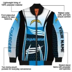 customized los angeles chargers mesh effect blue black bomber jacket best selling