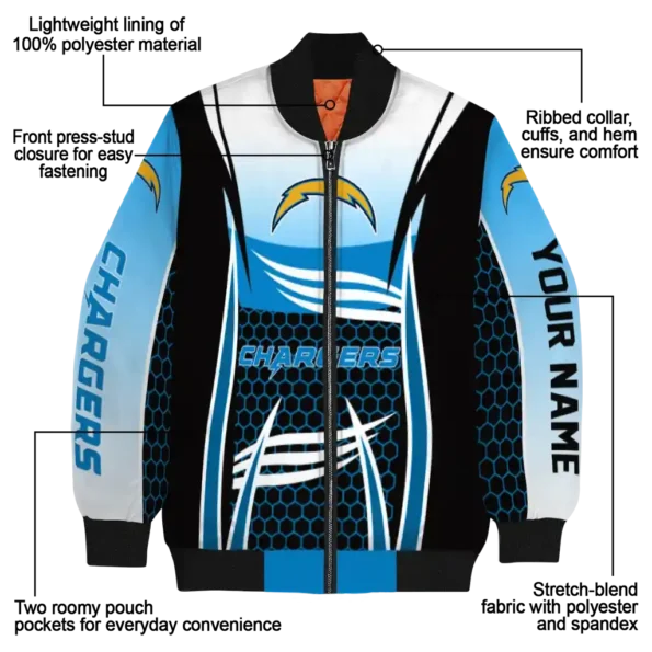 customized los angeles chargers mesh effect blue black bomber jacket new arrival