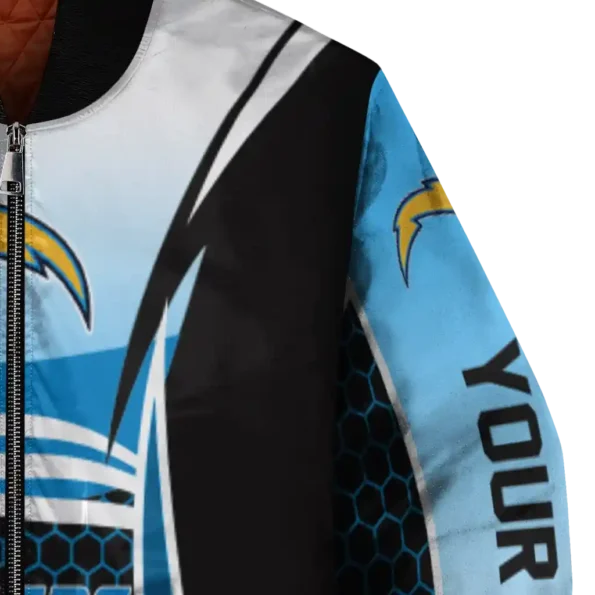 customized los angeles chargers mesh effect blue black bomber jacket premium grade
