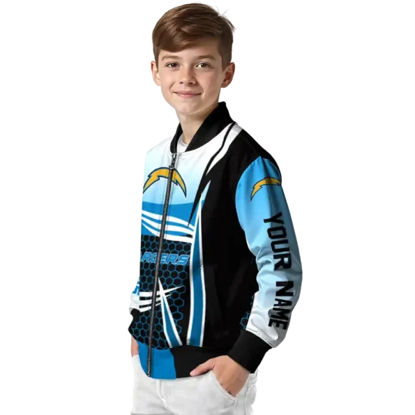customized los angeles chargers mesh effect blue black bomber jacket trendy
