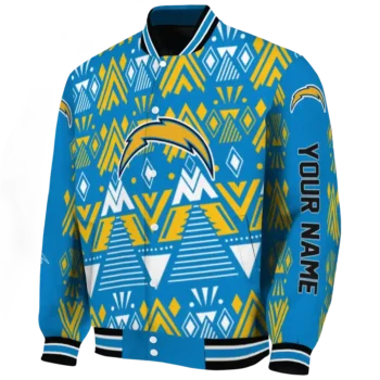 customized los angeles chargers pyramid shapes blue varsity jacket best selling