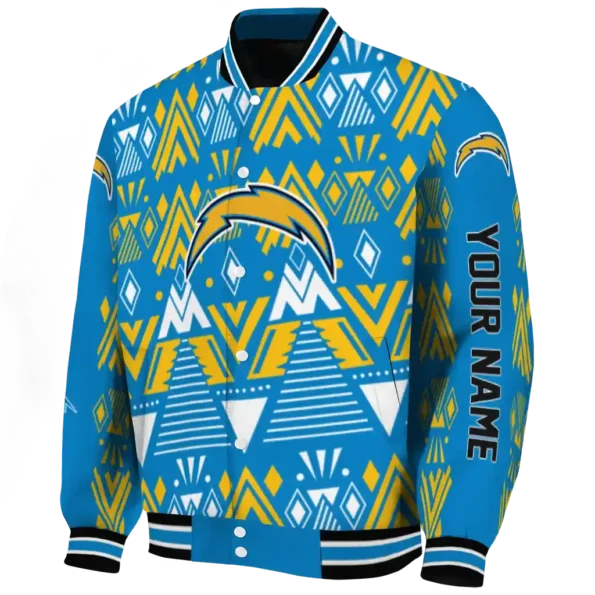 customized los angeles chargers pyramid shapes blue varsity jacket best selling