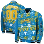 customized los angeles chargers pyramid shapes blue varsity jacket best selling