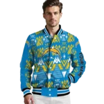 customized los angeles chargers pyramid shapes blue varsity jacket best selling