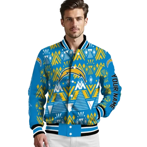customized los angeles chargers pyramid shapes blue varsity jacket high quality