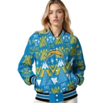 customized los angeles chargers pyramid shapes blue varsity jacket best selling