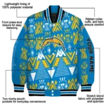 customized los angeles chargers pyramid shapes blue varsity jacket best selling