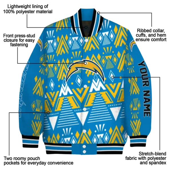 customized los angeles chargers pyramid shapes blue varsity jacket new arrival