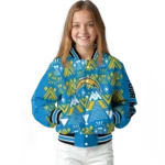 customized los angeles chargers pyramid shapes blue varsity jacket best selling