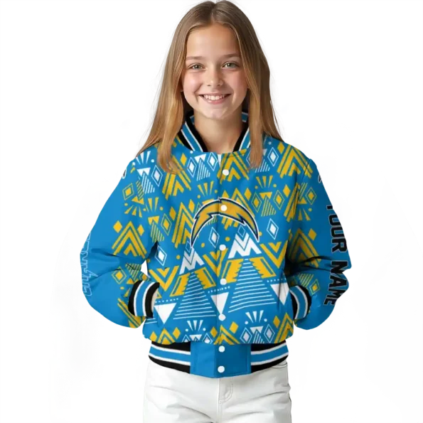 customized los angeles chargers pyramid shapes blue varsity jacket top rated