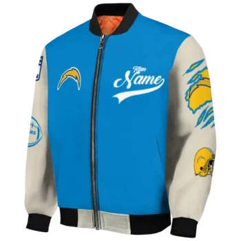 customized los angeles chargers razorback outline blue nude bomber jacket best selling