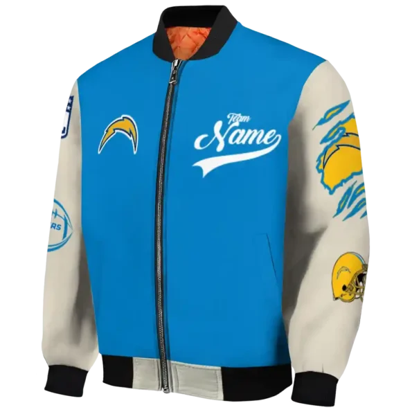 customized los angeles chargers razorback outline blue nude bomber jacket best selling
