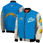 customized los angeles chargers razorback outline blue nude bomber jacket best selling