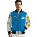 customized los angeles chargers razorback outline blue nude bomber jacket best selling