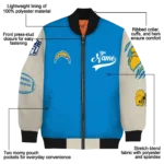 customized los angeles chargers razorback outline blue nude bomber jacket best selling