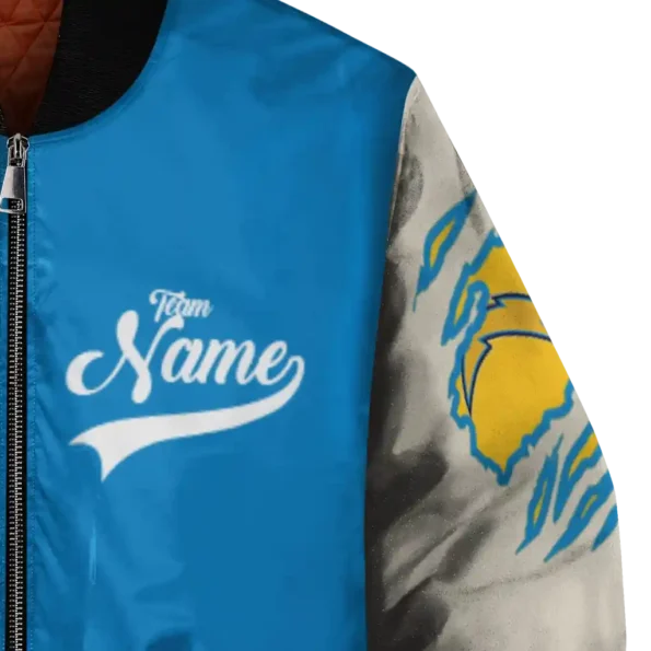 customized los angeles chargers razorback outline blue nude bomber jacket premium grade