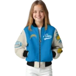 customized los angeles chargers razorback outline blue nude bomber jacket best selling