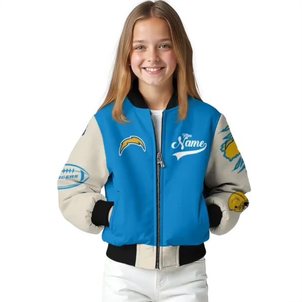 customized los angeles chargers razorback outline blue nude bomber jacket top rated