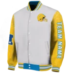 customized los angeles chargers speckled arms blue gray varsity jacket best selling