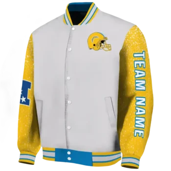 customized los angeles chargers speckled arms blue gray varsity jacket best selling