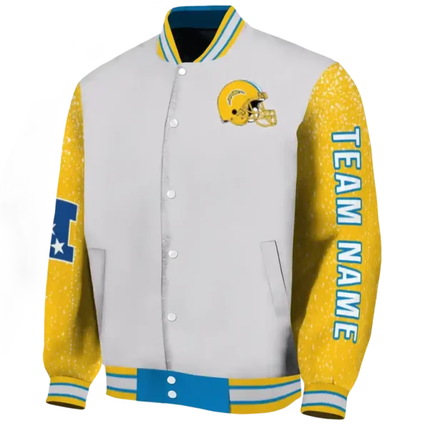 customized los angeles chargers speckled arms blue gray varsity jacket best selling
