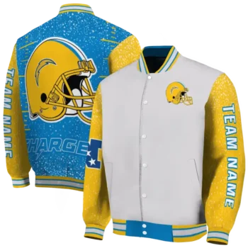 customized los angeles chargers speckled arms blue gray varsity jacket fashion forward