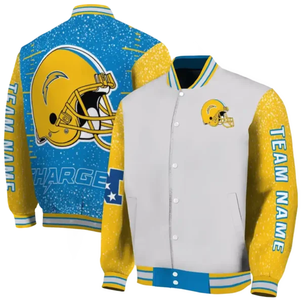 customized los angeles chargers speckled arms blue gray varsity jacket fashion forward