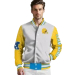 customized los angeles chargers speckled arms blue gray varsity jacket best selling