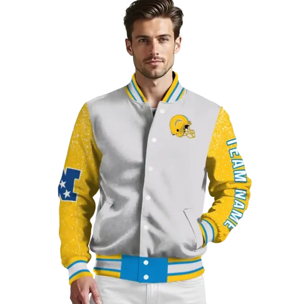 customized los angeles chargers speckled arms blue gray varsity jacket high quality