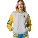 customized los angeles chargers speckled arms blue gray varsity jacket best selling