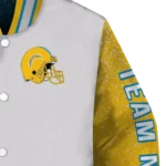 customized los angeles chargers speckled arms blue gray varsity jacket best selling
