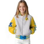 customized los angeles chargers speckled arms blue gray varsity jacket best selling