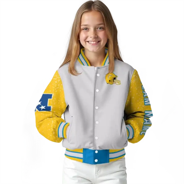 customized los angeles chargers speckled arms blue gray varsity jacket top rated