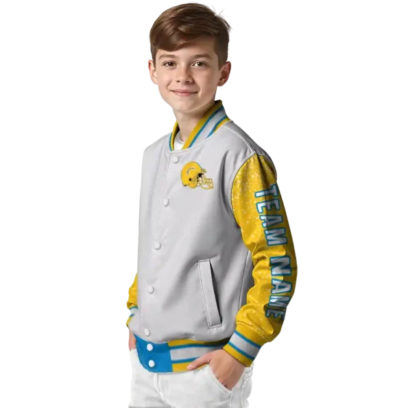 customized los angeles chargers speckled arms blue gray varsity jacket trendy