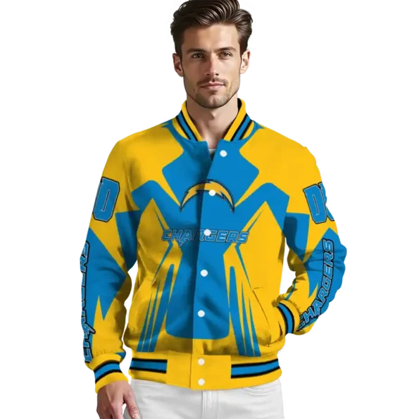 customized los angeles chargers spider mark blue gold crocs varsity jacket high quality
