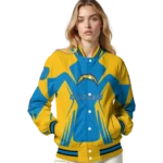 customized los angeles chargers spider mark blue gold crocs varsity jacket best selling