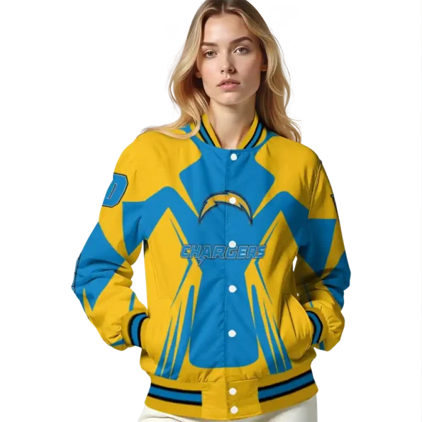 customized los angeles chargers spider mark blue gold crocs varsity jacket latest model