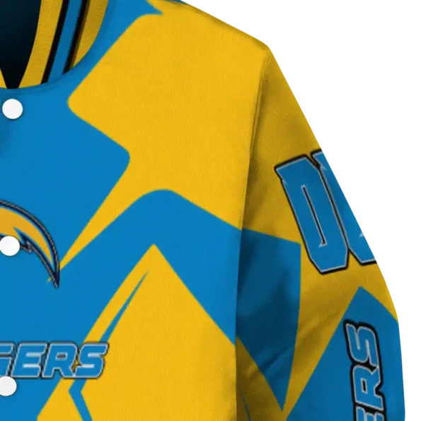 customized los angeles chargers spider mark blue gold crocs varsity jacket premium grade