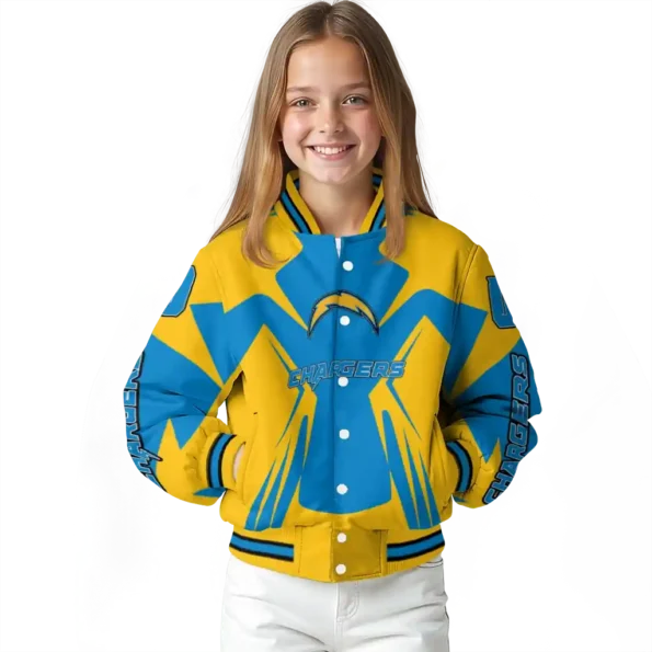 customized los angeles chargers spider mark blue gold crocs varsity jacket top rated