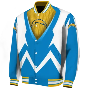 customized los angeles chargers v stripes blue white varsity jacket best selling