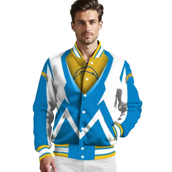 customized los angeles chargers v stripes blue white varsity jacket high quality
